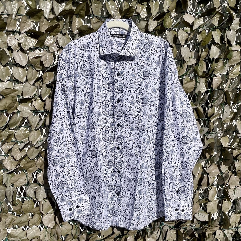 Men’s Shirt Paisley White & Navy Print